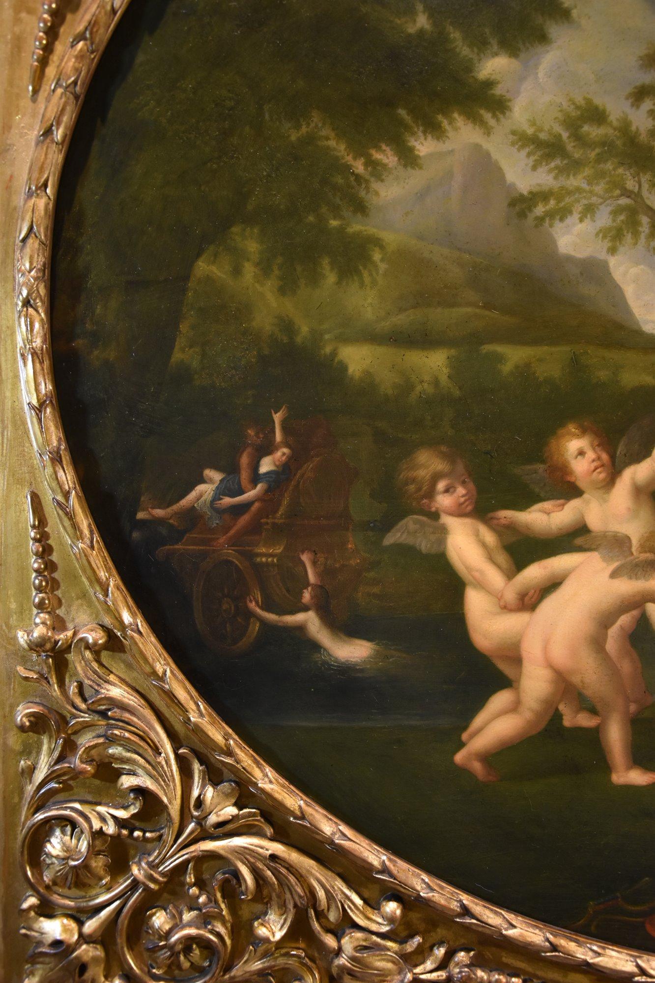 Tanz der Amoretten Albanimalerei 18/19. Jahrhundert Öl auf Tisch Altmeister Mythologisch im Angebot 2