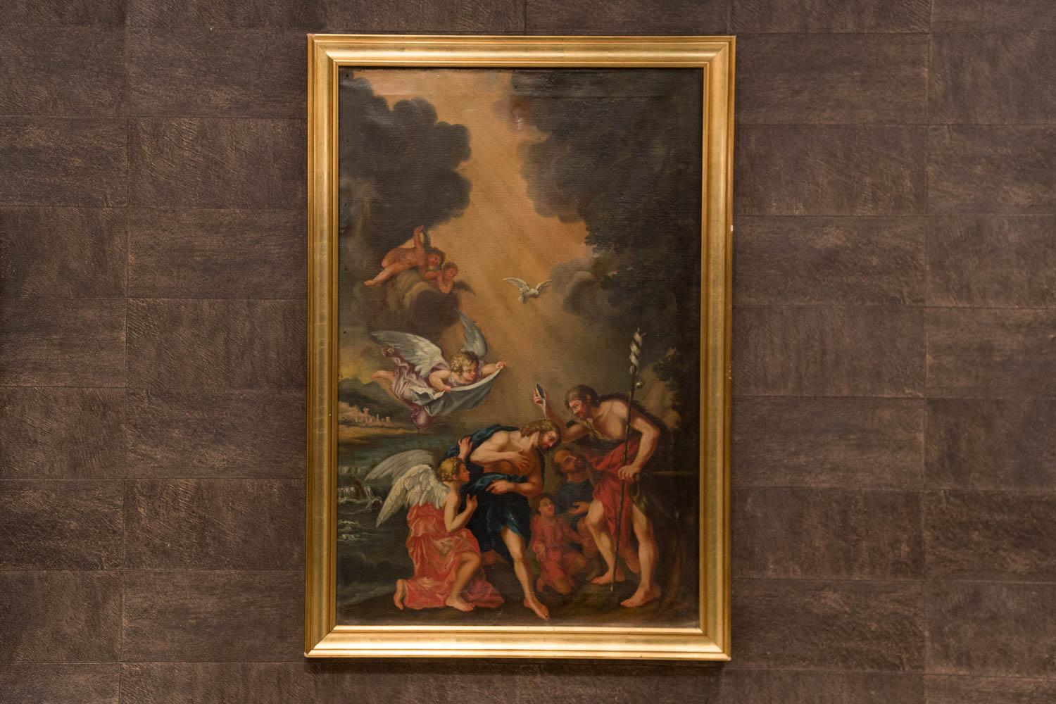 Francesco Albani Follower Italian Framed Oil on Canvas Baptism of Christ  1