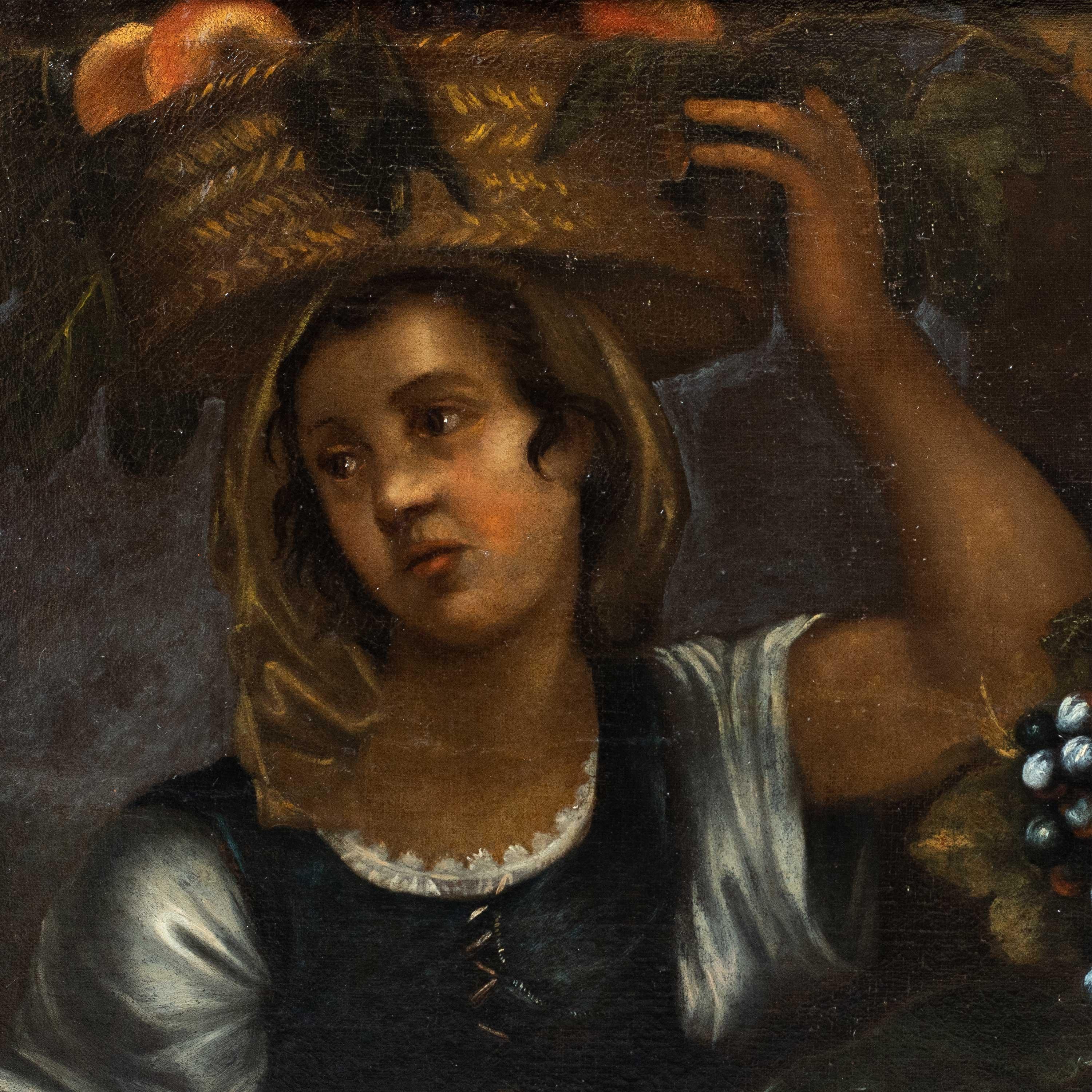 Francesco Annicini (Masterly) Peinture de nature morte du 17e siècle - Marchand de légumes en vente 1