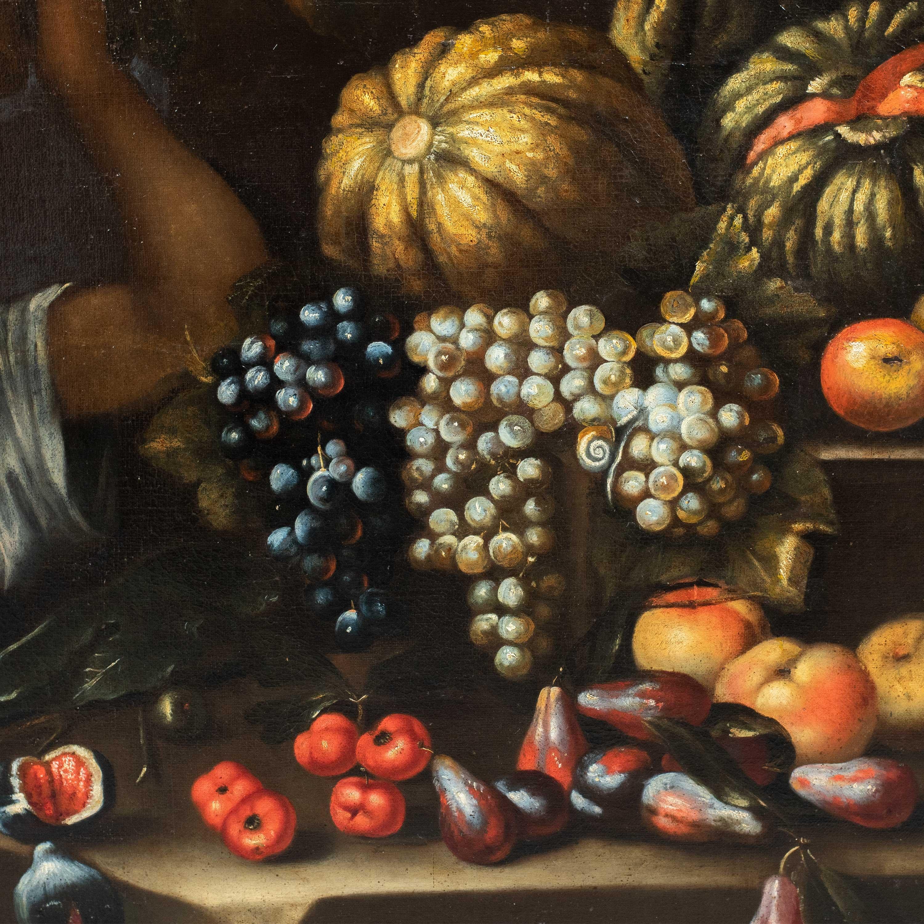 Francesco Annicini (Masterly) Peinture de nature morte du 17e siècle - Marchand de légumes en vente 2