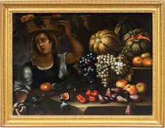 Francesco Annicini (Masterly) Peinture de nature morte du 17e siècle - Marchand de légumes