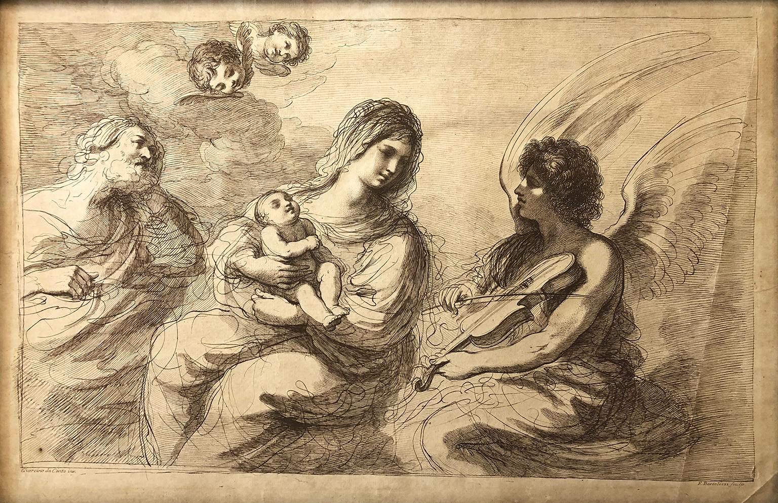 F. Bartolozzi (1727-1815) After Guercino, Holy Family and Angel Playing Violin - Print by Francesco Bartolozzi