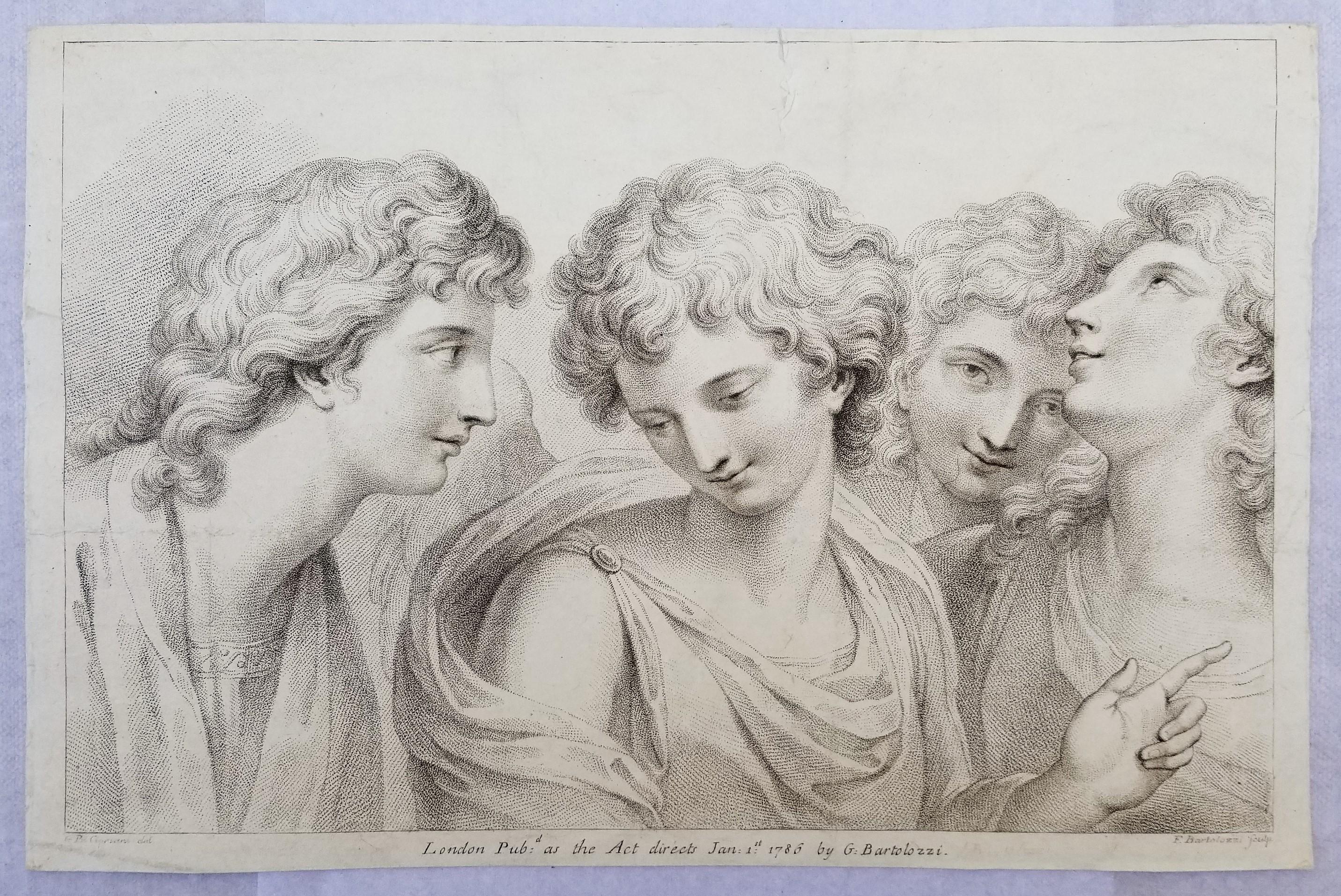 Set von zwei Gravuren nach Cipriani „Four Muses“ und „Father and Two Daughters“ – Print von Francesco Bartolozzi