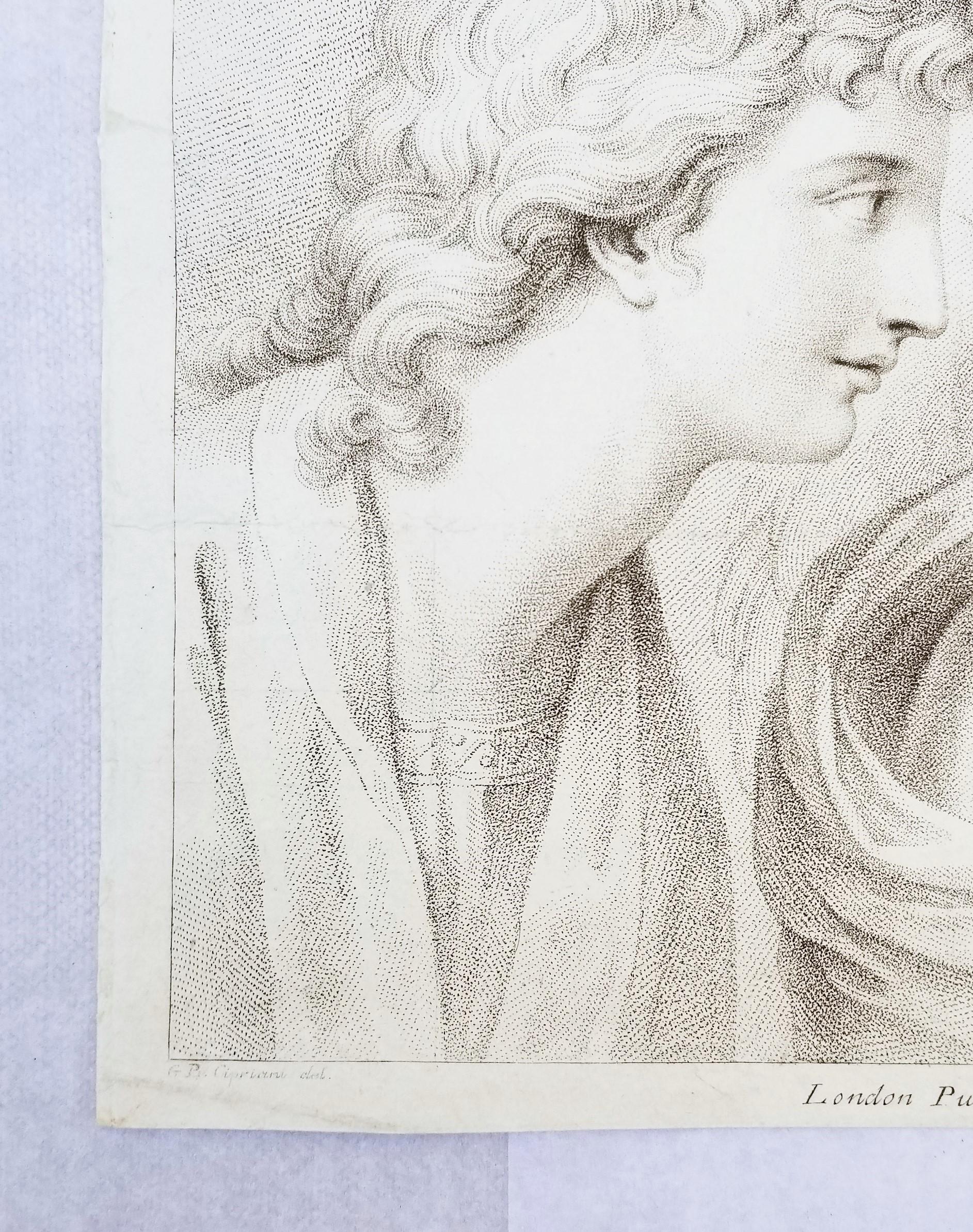 Ensemble de deux gravures d'après Cipriani « Four Muses » et « Fille et deux filles » - Maîtres anciens Print par Francesco Bartolozzi