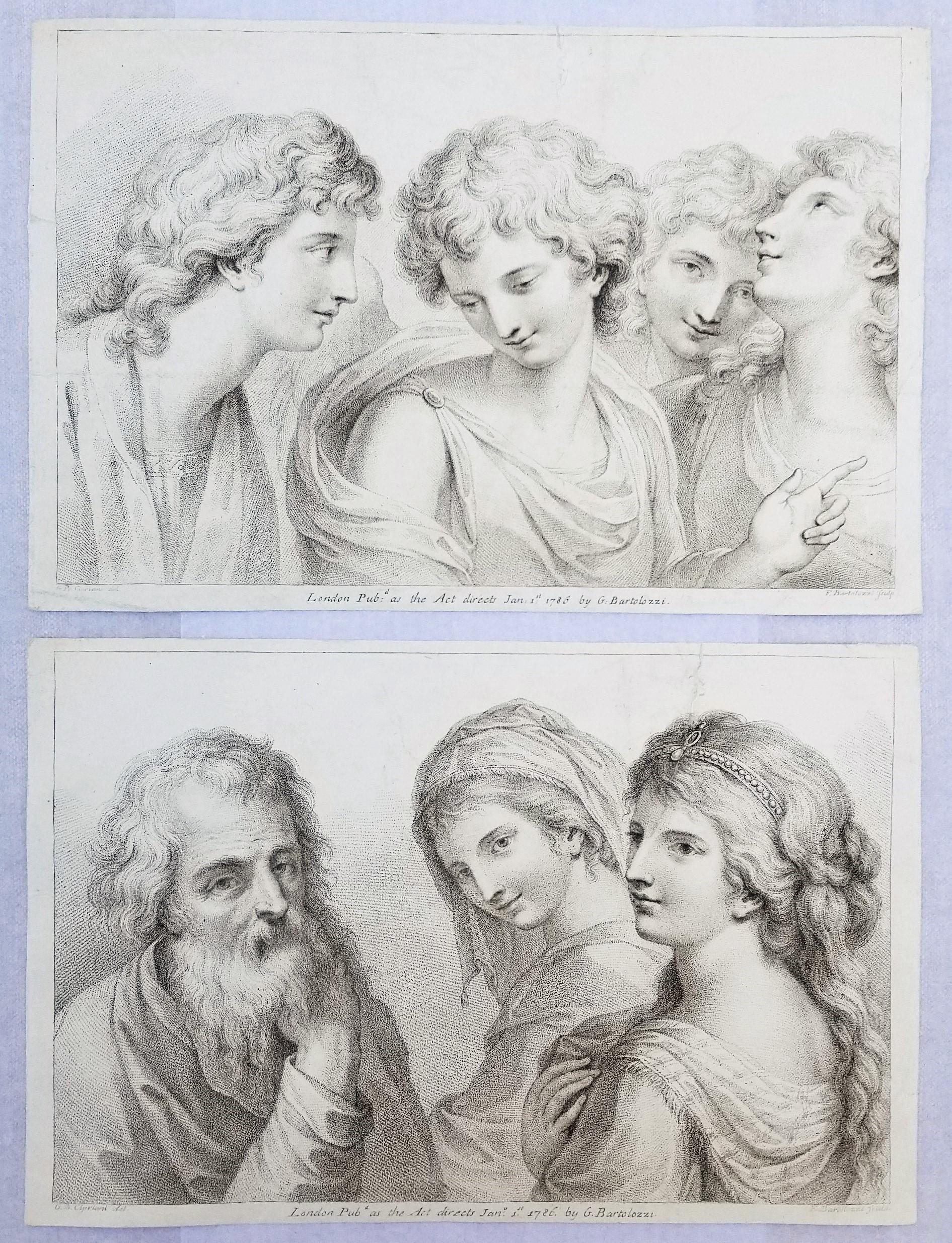 Francesco Bartolozzi Figurative Print – Set von zwei Gravuren nach Cipriani „Four Muses“ und „Father and Two Daughters“