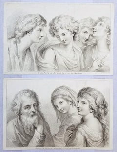 Set of Two Engravings after Cipriani "Four Muses" & "Father and Two Daughters"