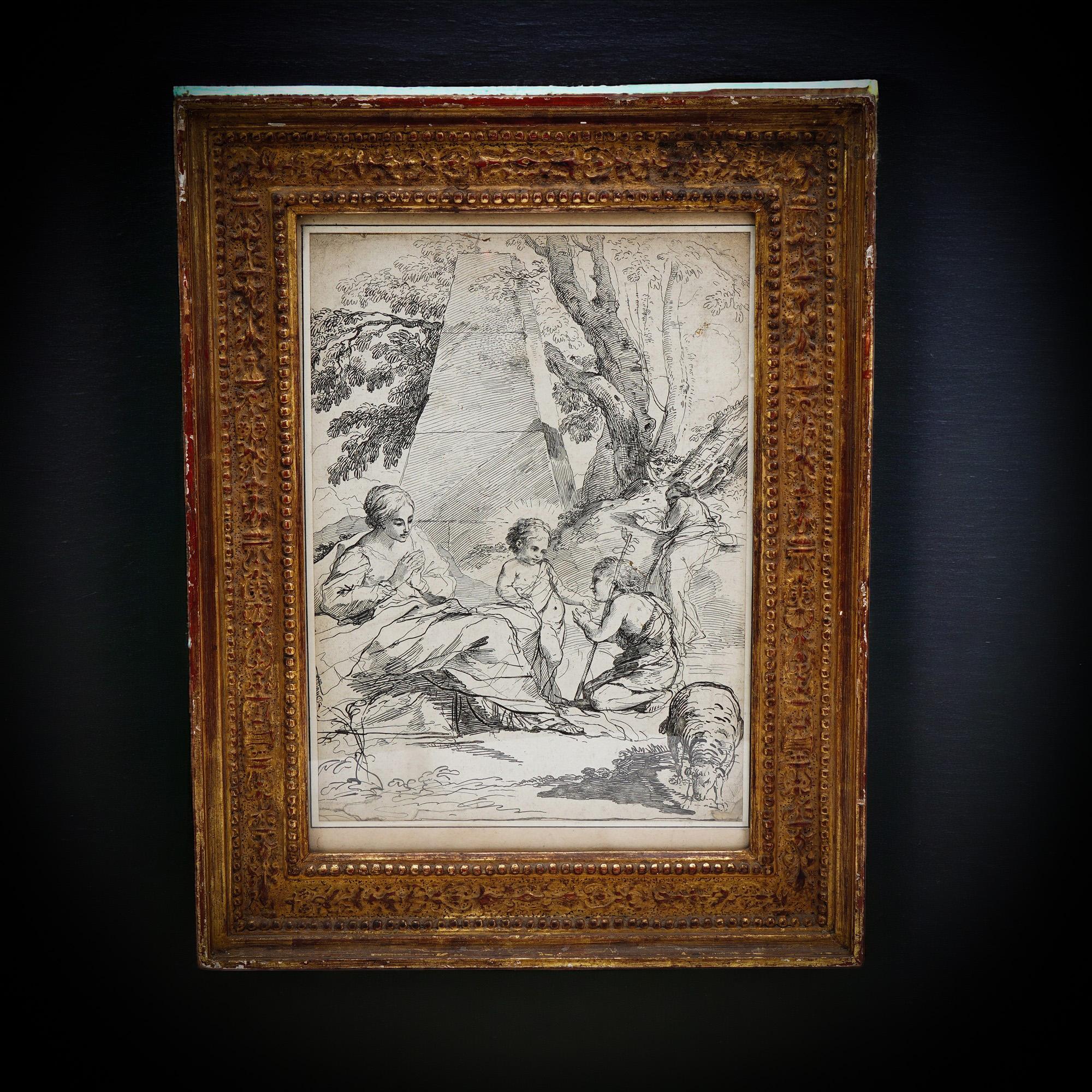 Francesco Bartolozzi RA, 1728–1815, after an original painting of Pietro Testa

Etching is depicting the holy Family, with Shepherd and Baby Jesus. 
Made in Italy, Ca. 1785

Lettered, lower left: lower right: 