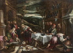 16th Century Christ in Mary's House Francesco Bassano Magdalene Oil on Canvas