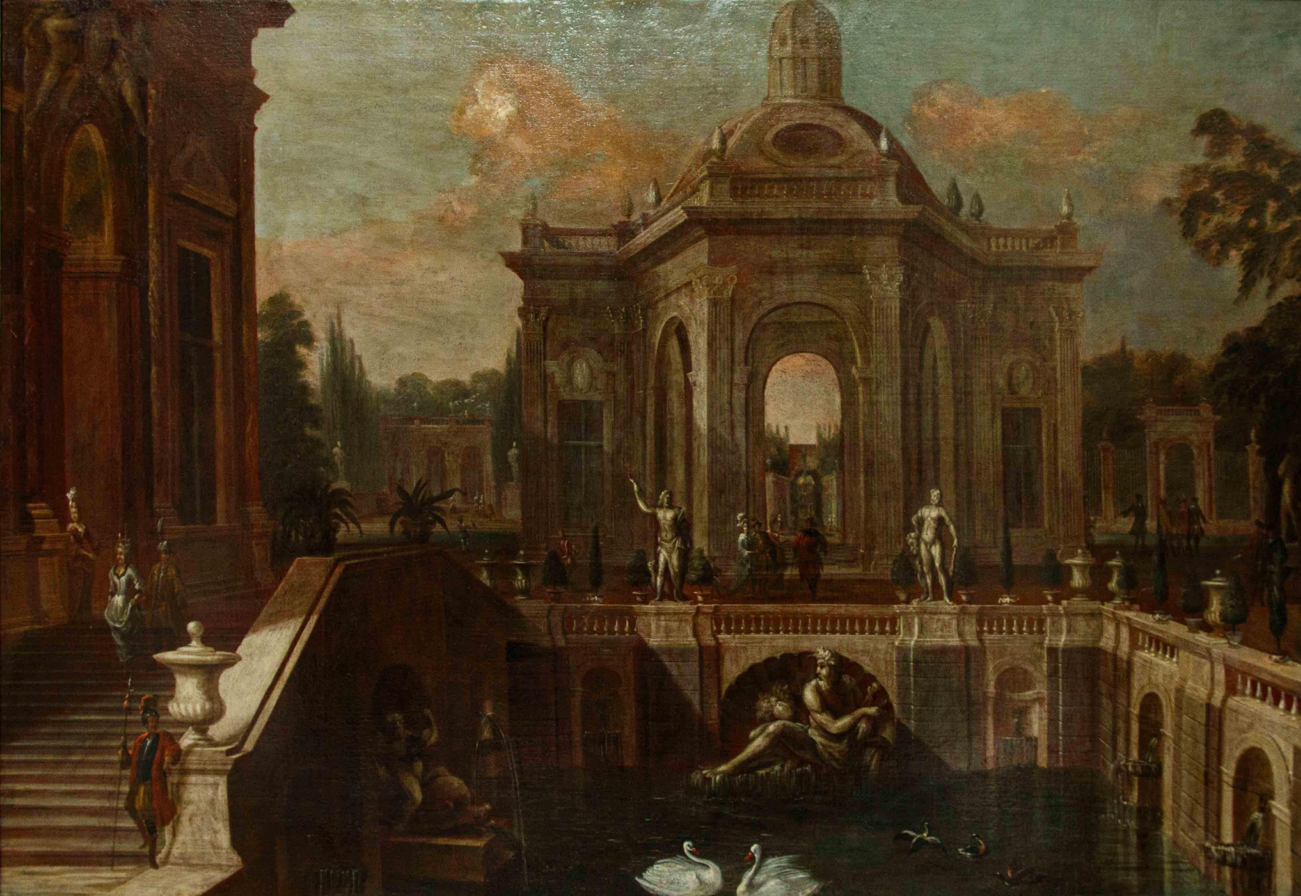 Kreis von Francesco Battaglioli, Architektur mit Schwänen im Angebot 13