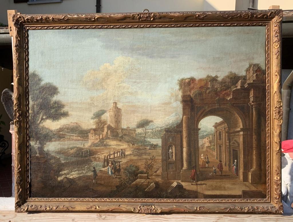 Francesco Battaglioli (Modena 1710 ca. - Venice post 1796) - Architectural capriccio with characters.

83.5 x 114.5 cm without frame, 98 x 130 cm with frame.

Antique oil painting on canvas, in carved wooden frame.

- Provenance: Private collection,