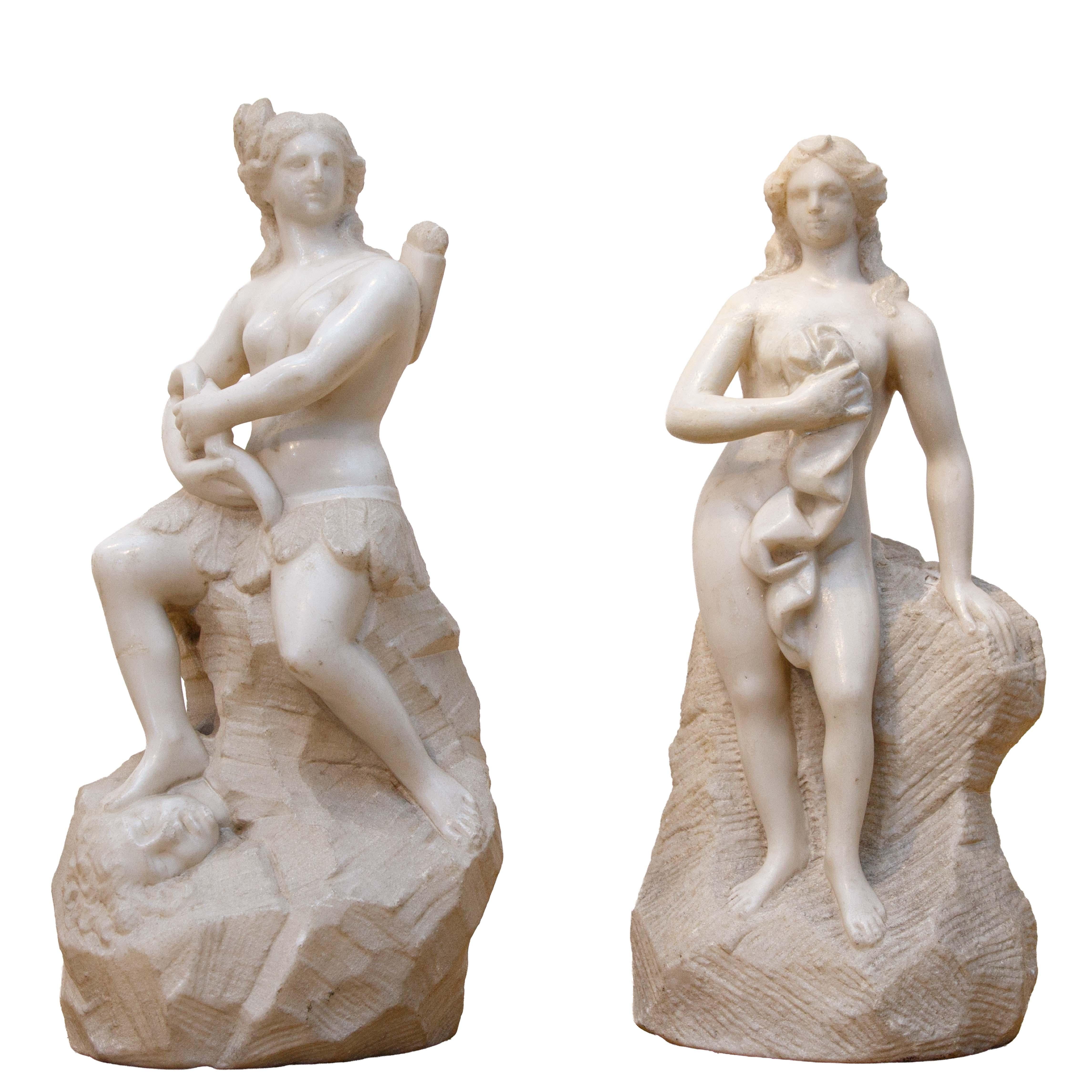 Ambito di Francesco Bertos (1678-1741)

Figure femminili cacciatrici

(2) Marmo, alt. cm 30

La coppia di sculture in marmo che qui presentiamo si inserisce all’interno della scultura veneta del primo Settecento e in particolare nell’ambito di