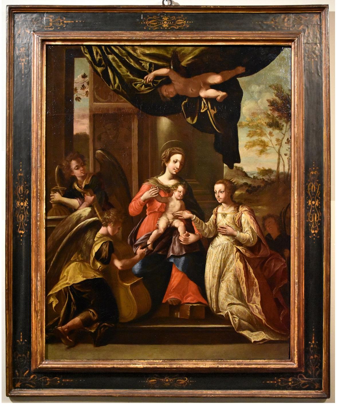 Mariage Mystique Catherine Brizio, Gemälde Öl auf Leinwand, Alter Meister, 17. Jahrhundert  – Painting von Francesco Brizio (Bologna, 1574 - Bologna 1623) 