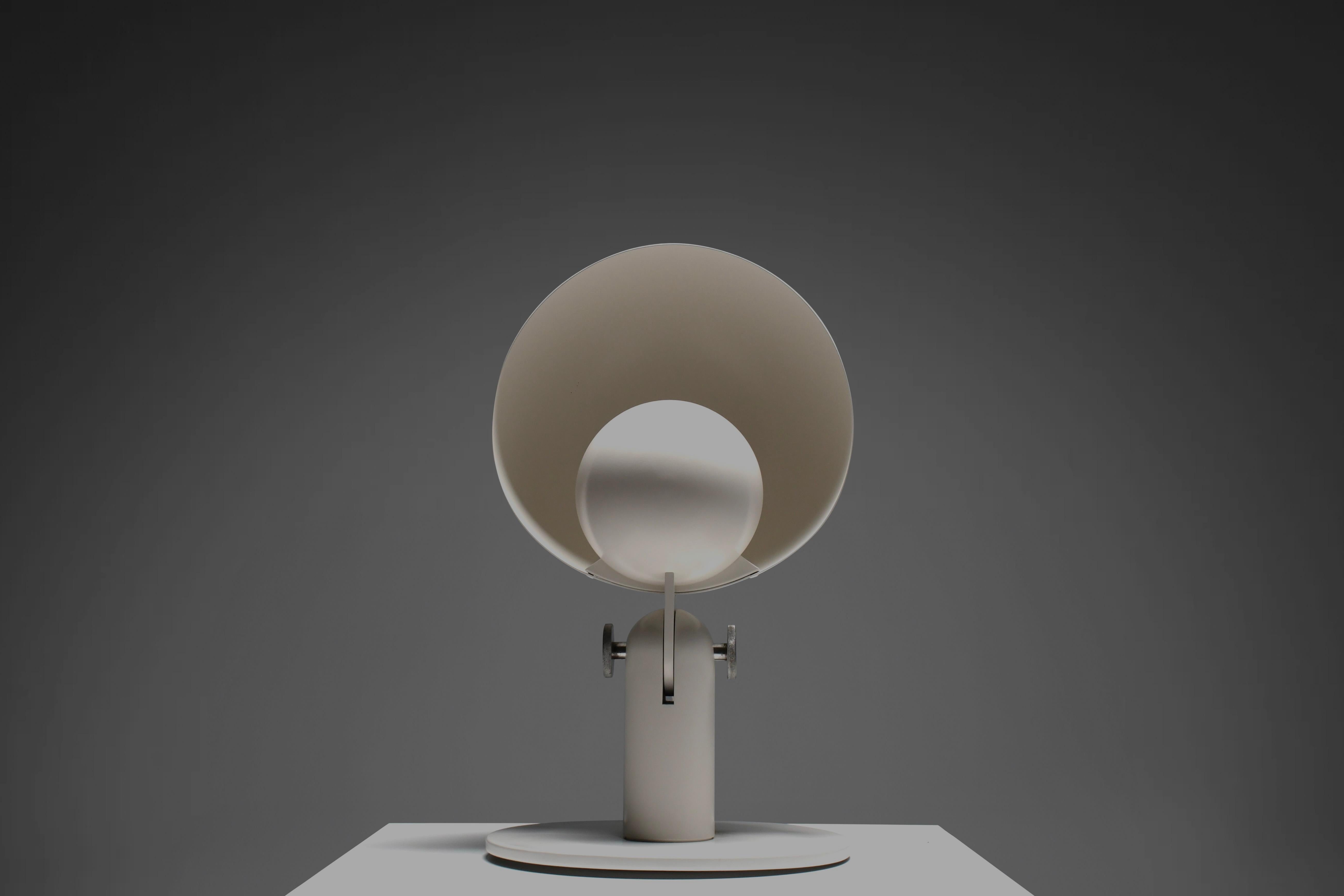 Italian Large White Metal Francesco Buzzi ‘Cuffia’ Table Lamp by Bieffeplast, 1969
