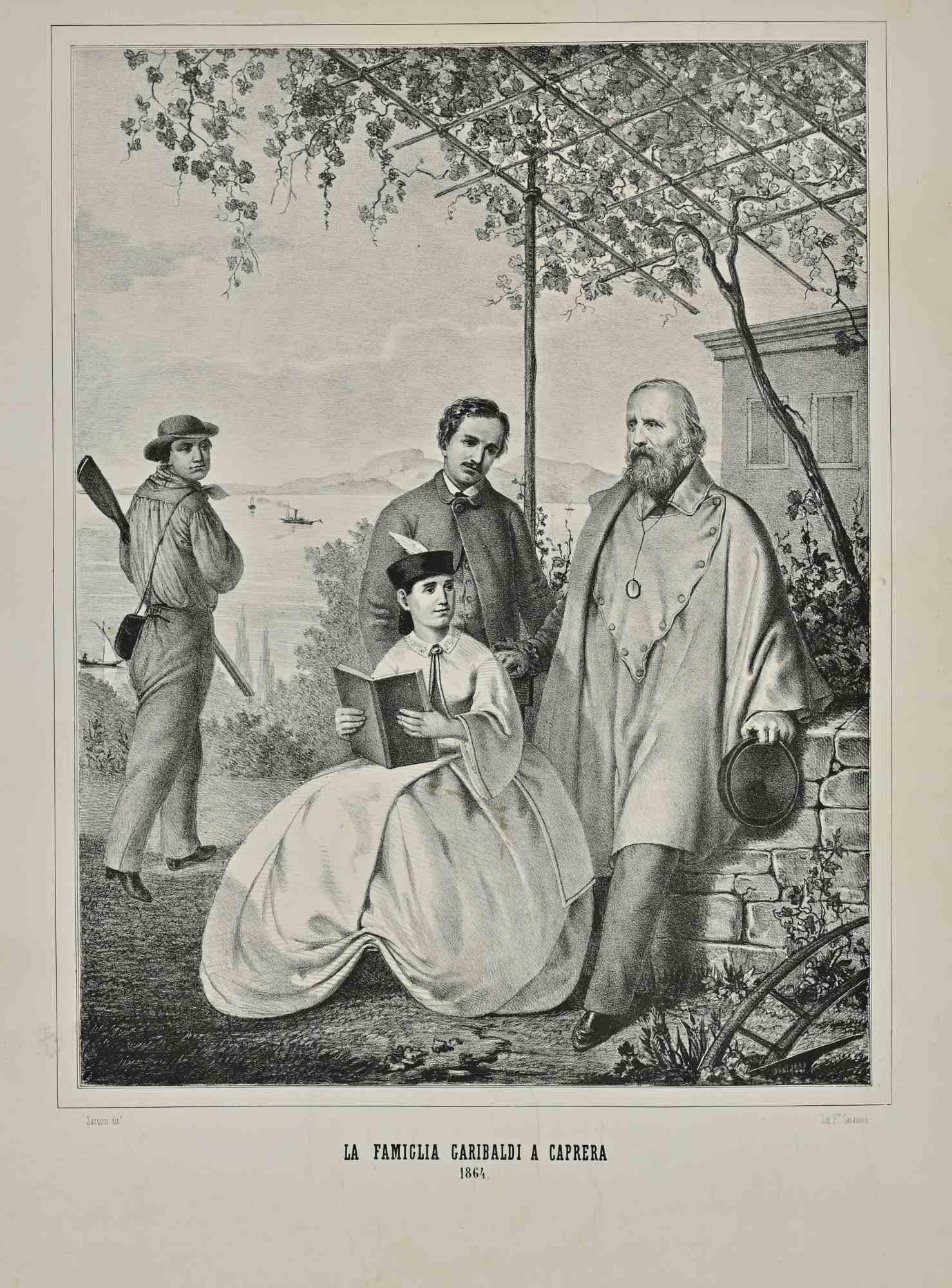 Garibaldi and his family in Caprera is an artwork realized in 1864 by the artist Francesco Casanova.

Lithograph on paper. Signed on plate in the right margin. 

The artwork represents general Garibaldi with his family. The artwork is depicted