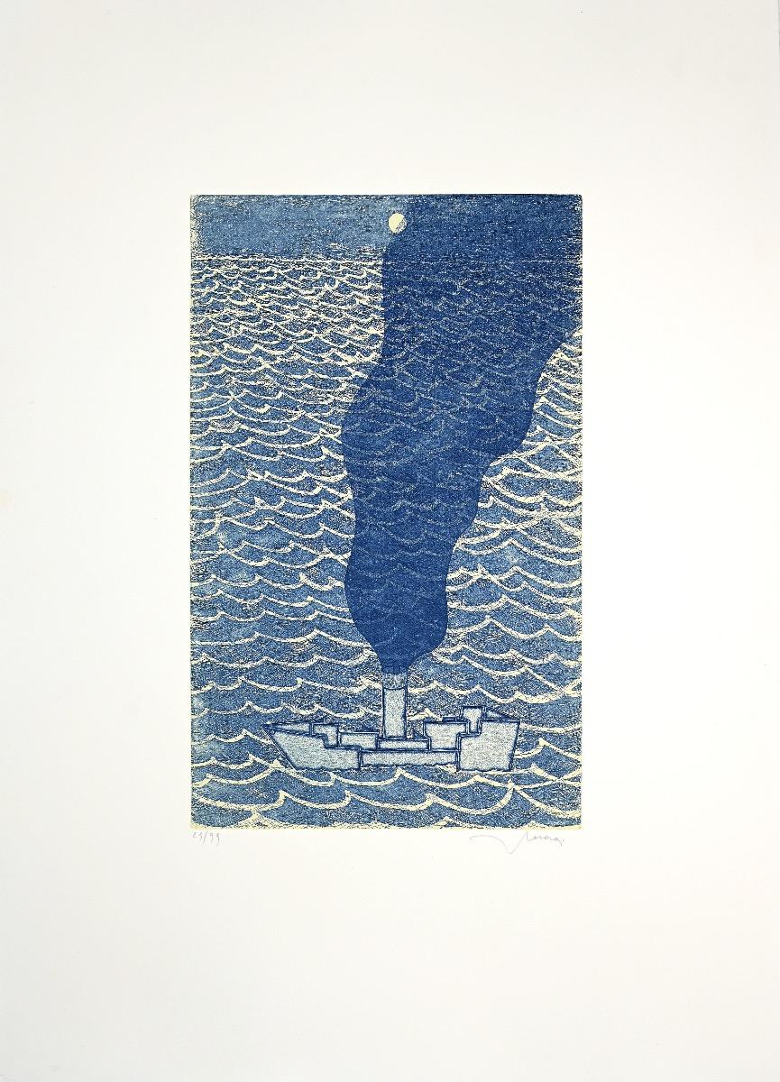 Ship Smoke - Etching by Francesco Casorati - 1970s