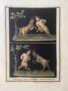 Pan in Ancient Roman Fresco-Original Etching by Francesco Cepparoli-18th Century