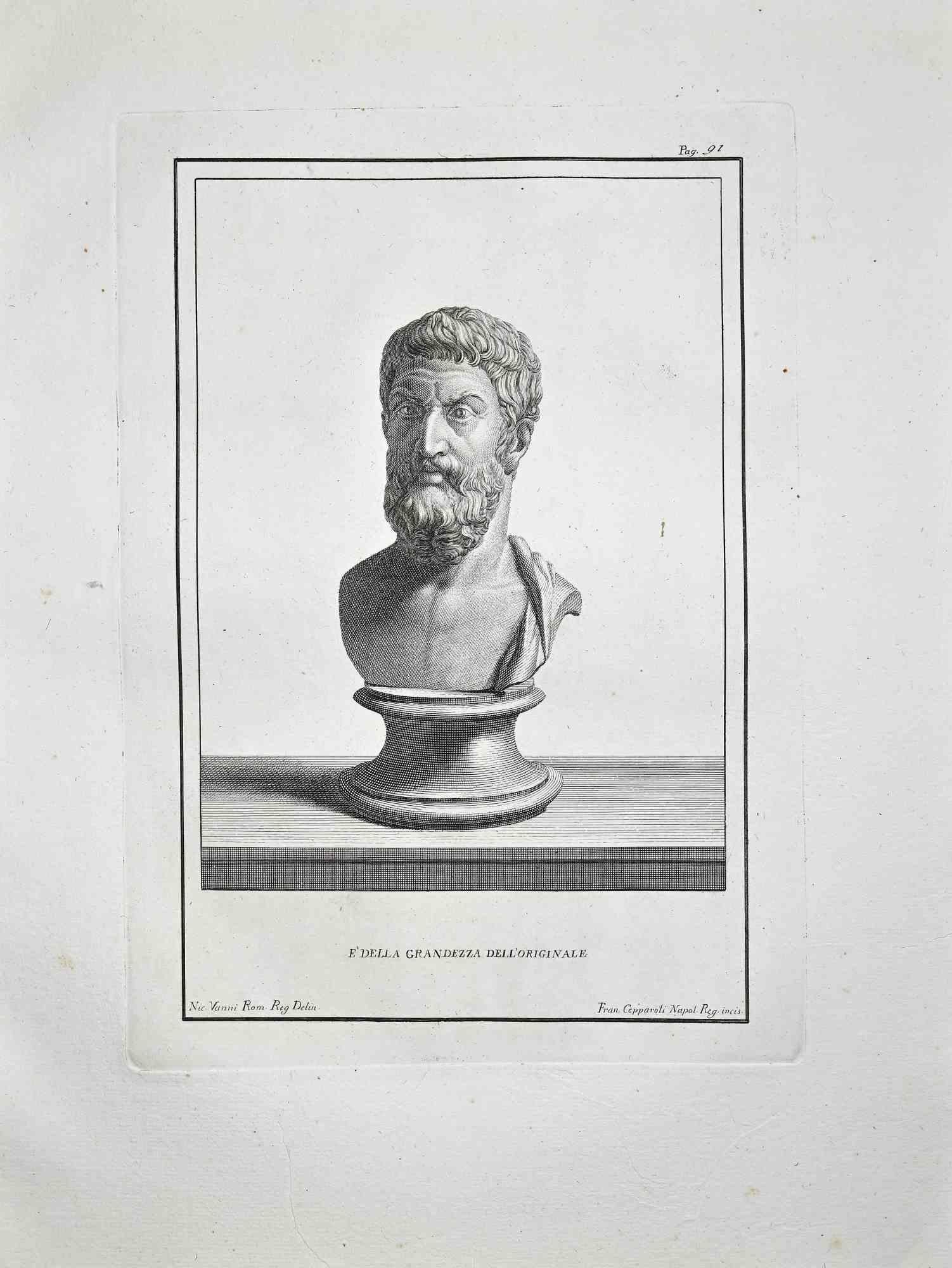 Ancient Roman Bust - Etching by Francesco Cepparoli - Late 18 Century