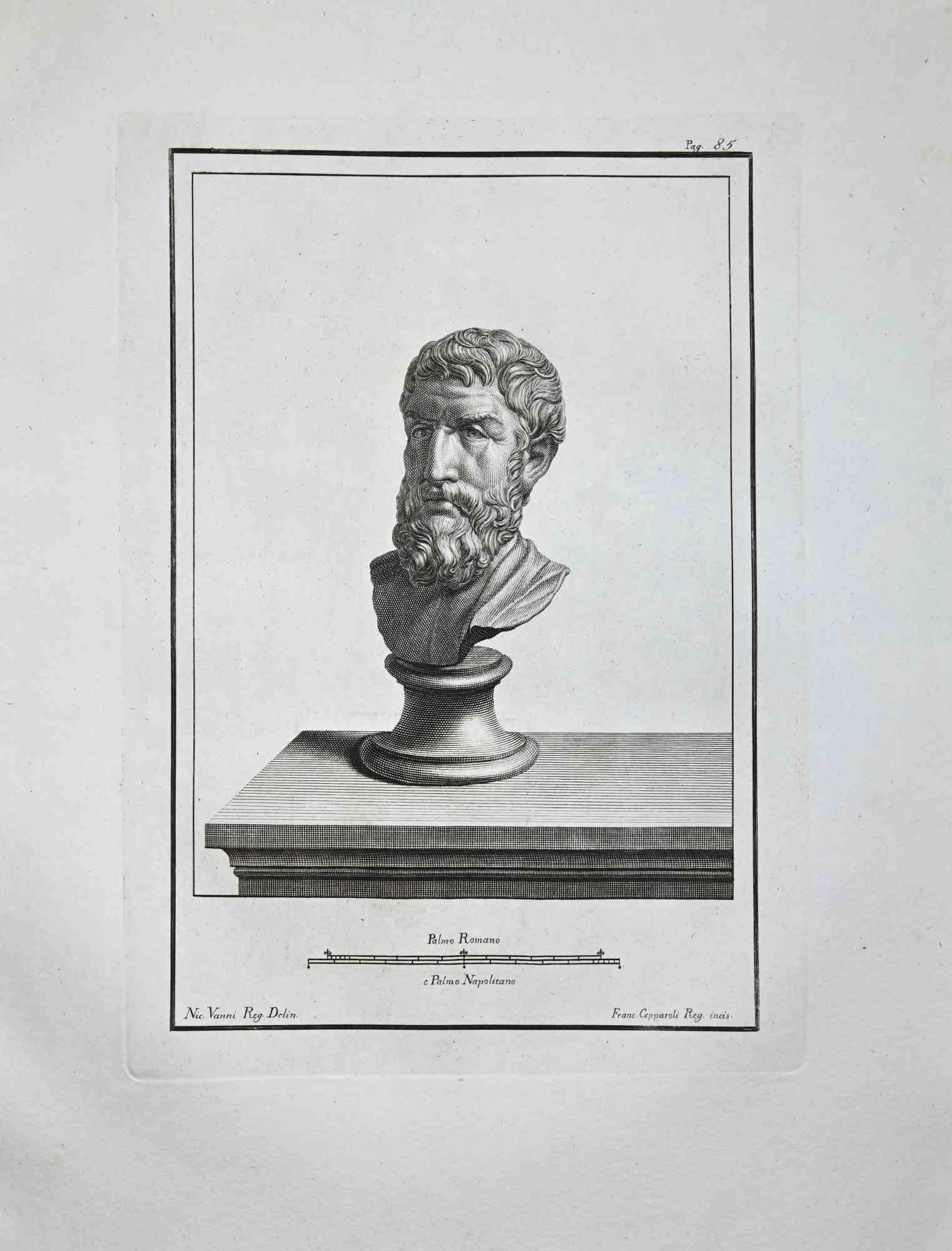 Ancient Roman Bust - Etching by Francesco Cepparoli - Late 18 Century