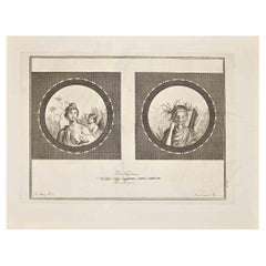 Ancient Roman Fresco Herculaneum - Etching F. Cepparoli  - 18th Century