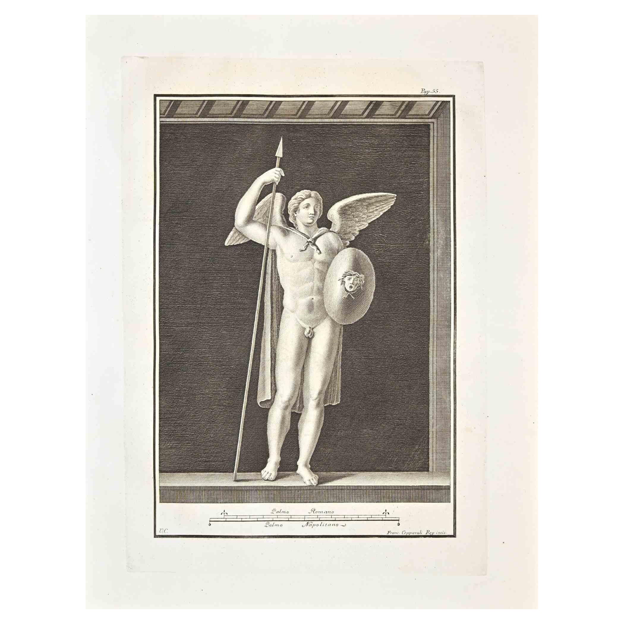 Ancien Herculanum romain Fresco, gravure de F. Cepparoli  - 18ème siècle