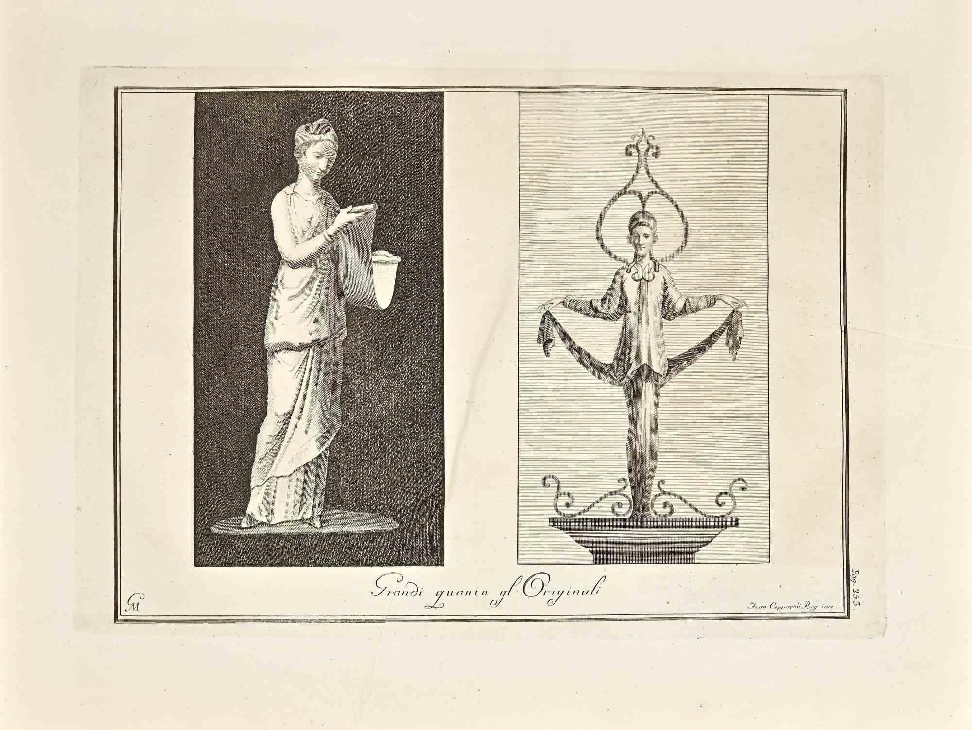 Francesco Cepparoli Figurative Print – Antike römische Szene – Radierung F. Cepparoli  – 18. Jahrhundert