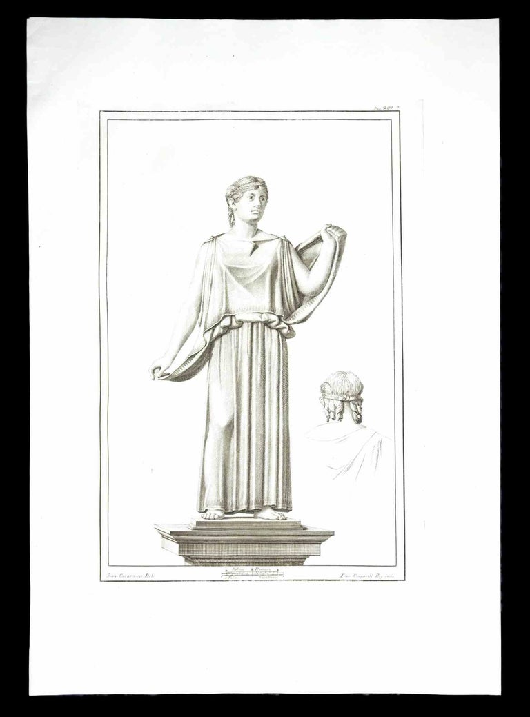 Ancient Roman Statue , from the series "Antiquities of Herculaneum", is an original etching on paper realized by Francesco Cepparoli in the 18th century.

Signed on the plate, on the lower right.

Good conditions.

The etching belongs to the print