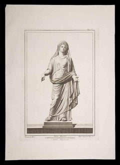 Estatua romana antigua - Grabado original de Francesco Cepparoli - Siglo XVIII