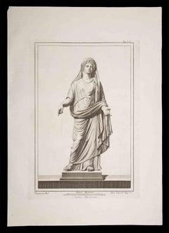 Statue romaine antique - gravure originale de Francesco Cepparoli - 18ème siècle