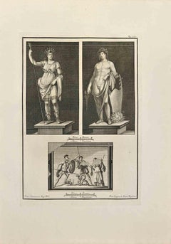 Athena Goddess and Apollo - Etching by Francesco Cepparoli - 18th Century