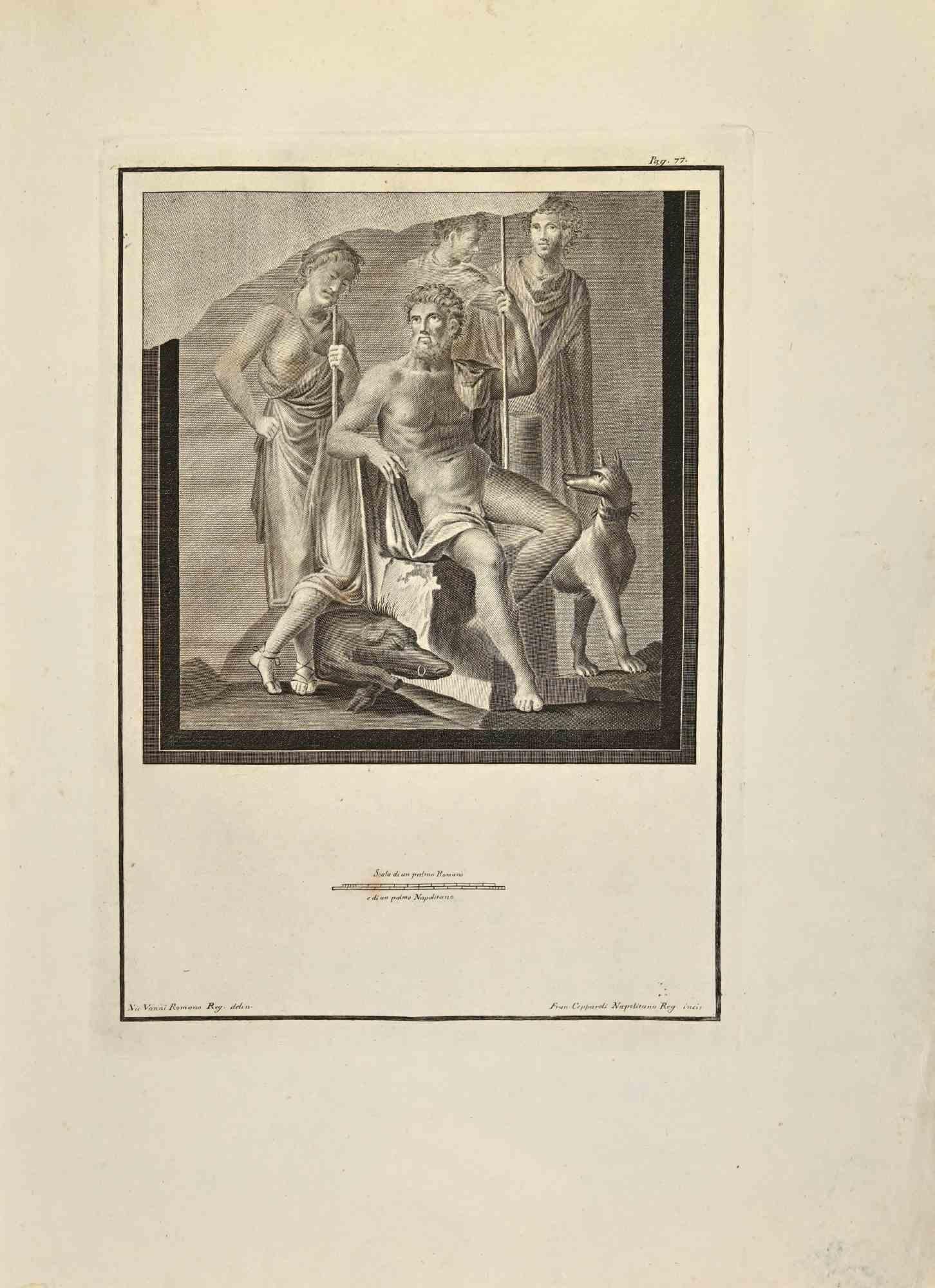 Gaius Marius général romain tiré des "Antiquités d'Herculanum" est une gravure sur papier réalisée par Francesco Cepparoli au 18e siècle.

Signé sur la plaque.

Bon état, marges vieillies avec quelques pliages.

La gravure appartient à la suite