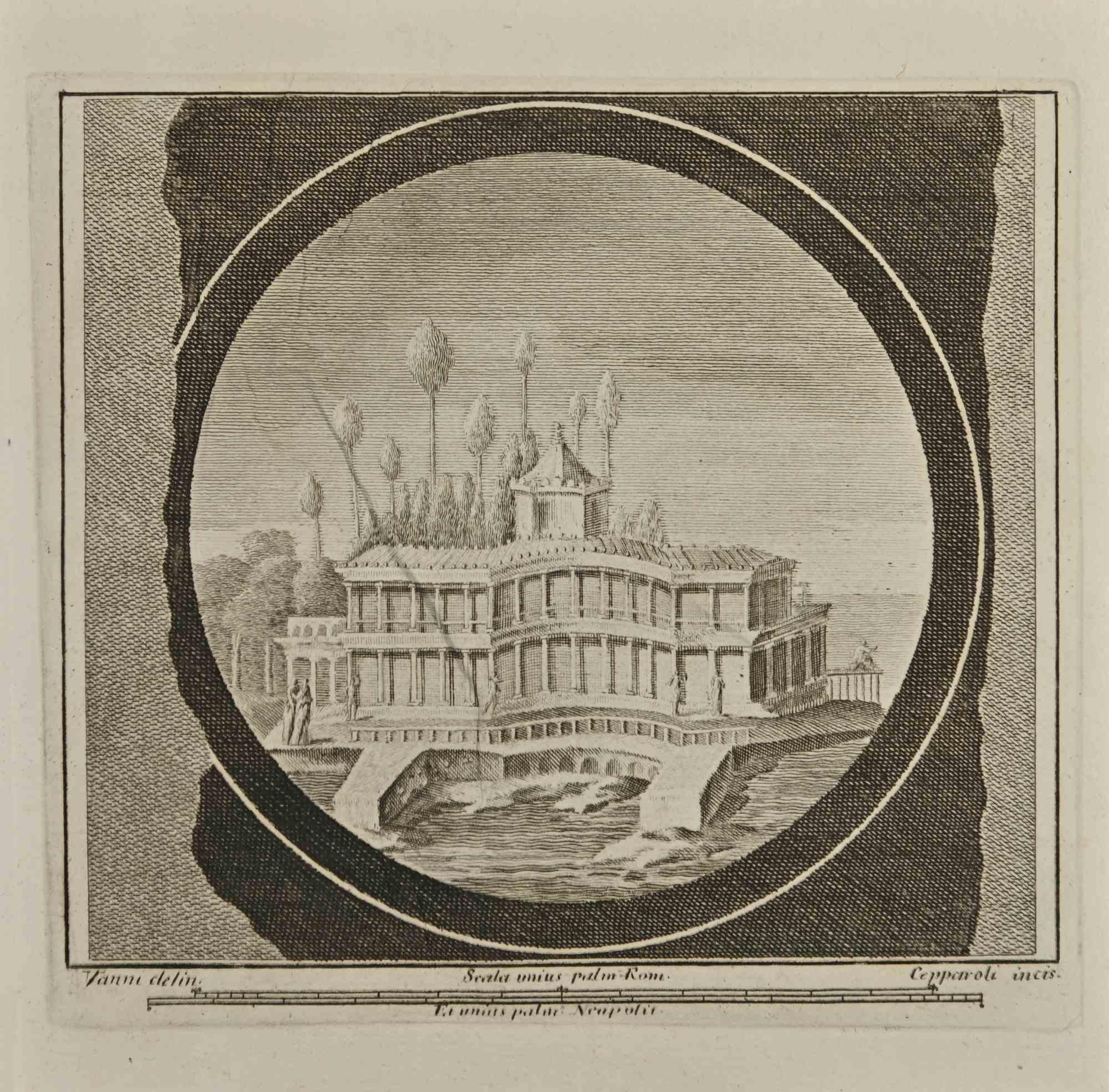 Stabian Seaside Villa from "Antiquities of Herculaneum" is an etching on paper realized by Francesco Cepparoli in the 18th Century.

Signed on the plate.

Good conditions.

The etching belongs to the print suite “Antiquities of Herculaneum Exposed”
