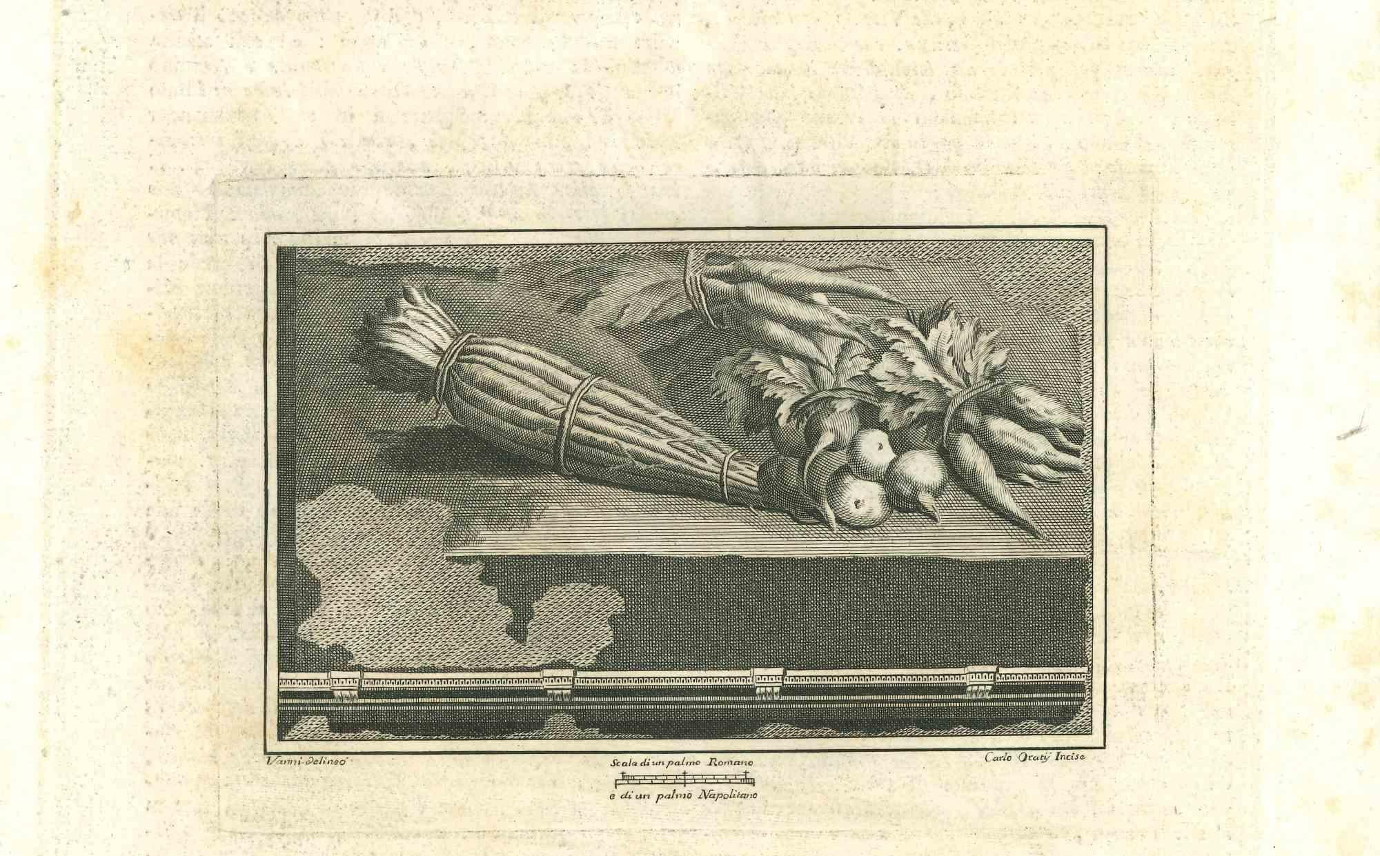 Ancient Roman Statue, from the series "Antiquities of Herculaneum", is an original etching on paper realized by Francesco Cepparuli in the 18th century.

Signed on the plate on the lower right

Good conditions but aged.

The etching belongs to the