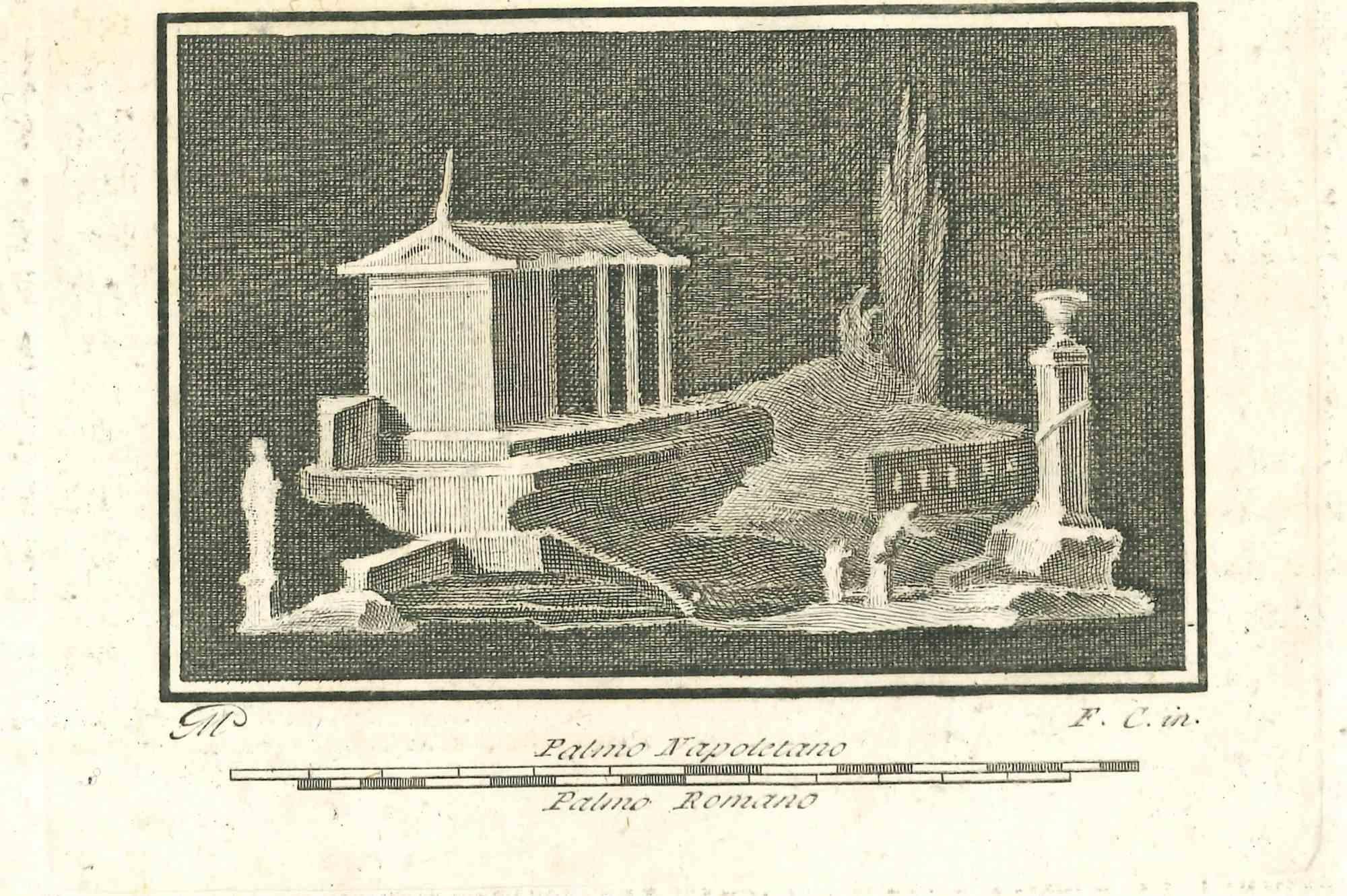 Francesco Cepparuli Figurative Print - Ancient Roman Landscape - Etching - 18th Century