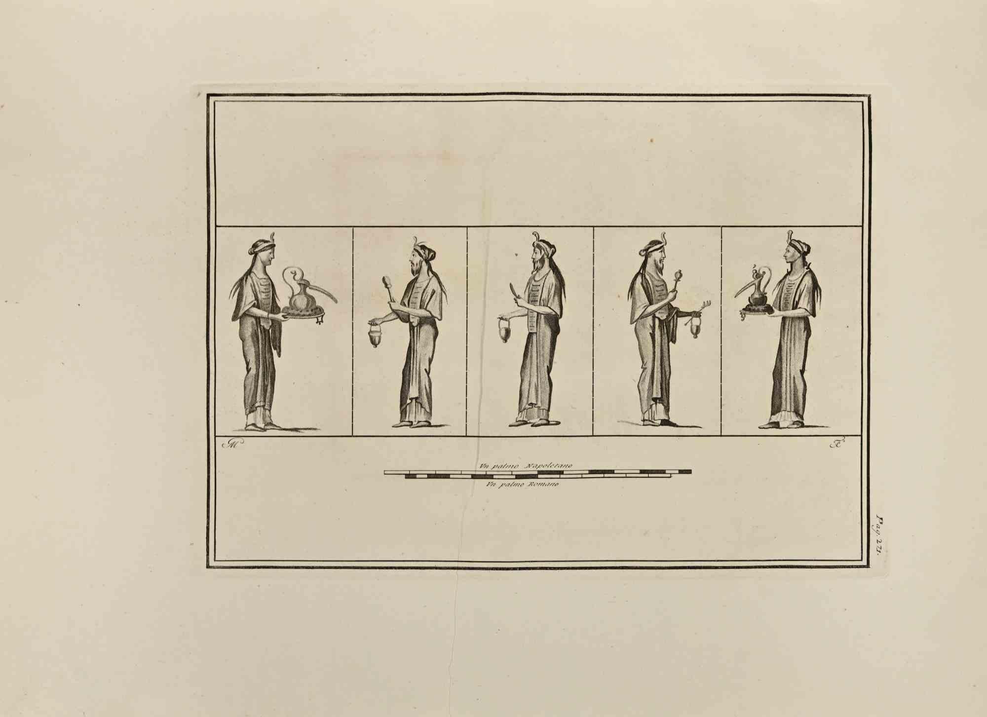 Francesco Cepparuli Figurative Print – Angebot In Roman Rite – Radierung – 18. Jahrhundert