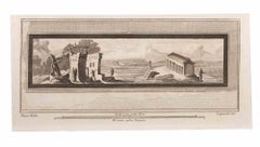 Paysage marin avec monument et personnages - gravure de F. Cepparuli - 18ème siècle