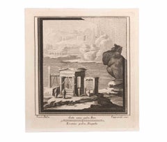 Paysage marin avec monument et personnages - gravure de F. Cepparuli - 18ème siècle