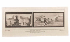 Paysage marin avec monument et personnages - gravure de F. Cepparuli - 18ème siècle