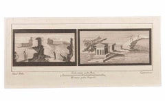 Paesaggio marino con monumento e figure - Acquaforte di F. Cepparuli - XVIII secolo