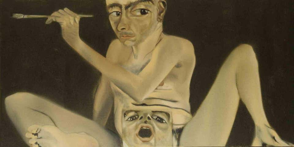 Self-Portrait with Mouth Open - Oil Paint by Francesco Clemente - 2002