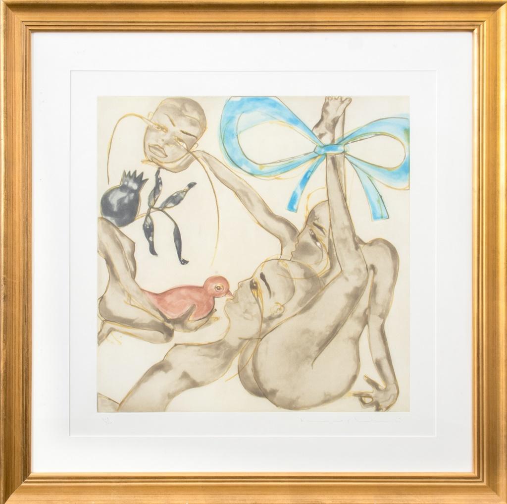 Francesco Clemente (Italian, b. 1952), "Yellow, Red, or Blue", Aquatint in Colors on Fabriano Paper, 1999, published by Solomon R. Guggenheim Museum, signed in pencil lower right, numbered edition "213/250" lower left, Guggenheim Museum label to