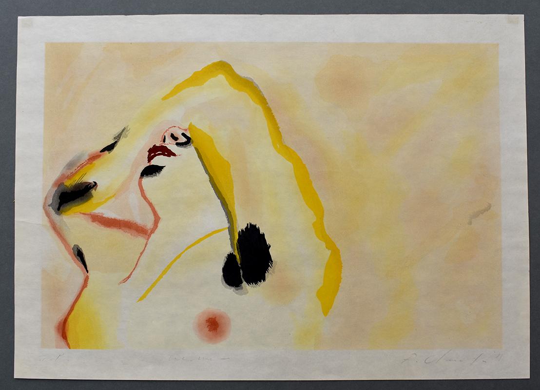 Morning - Art italien original signé et inscrit à la main, gravure sur bois, femme nue - Print de Francesco Clemente