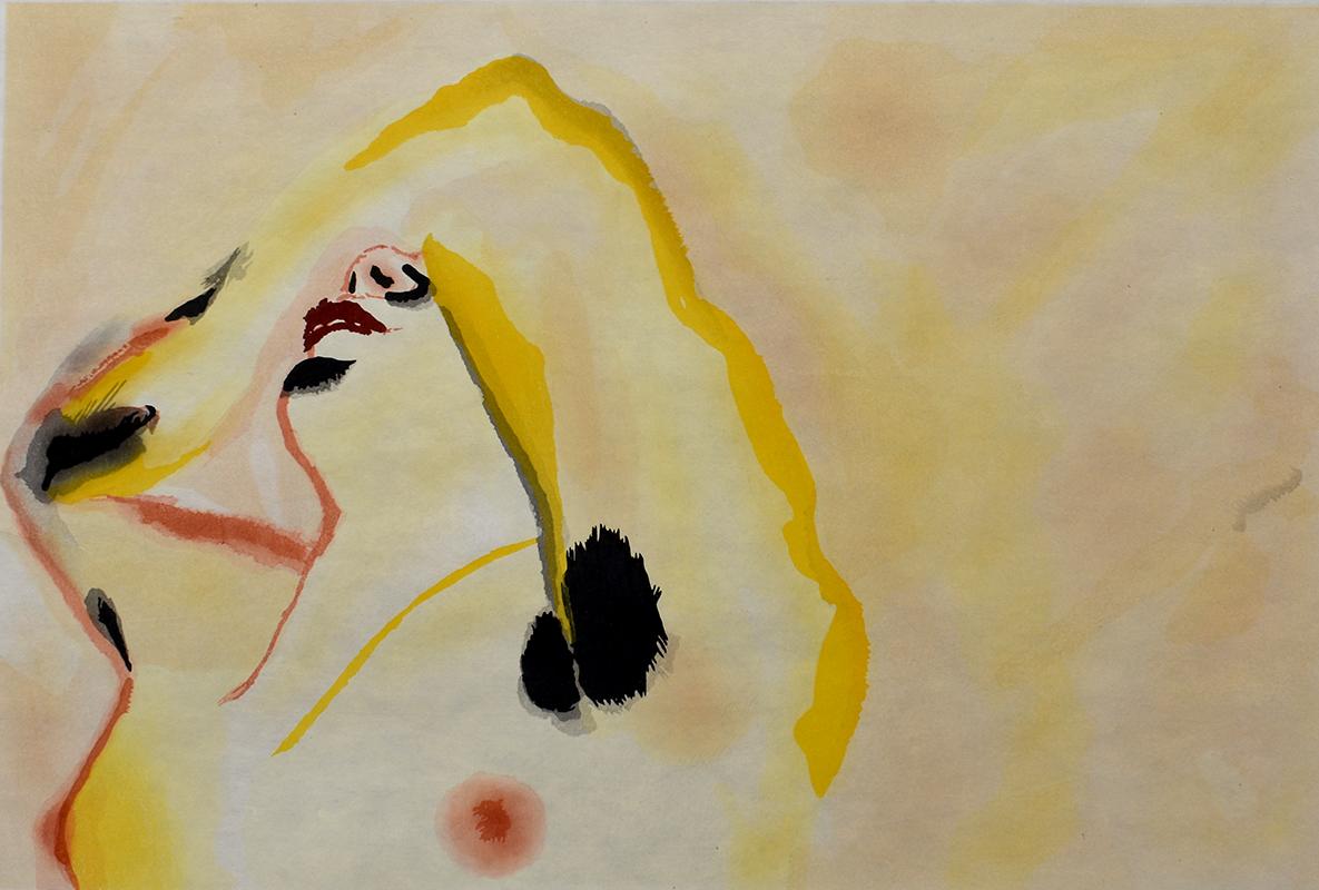 Francesco Clemente Nude Print – Morning - Italienische Kunst, Original, handsignierte und beschriftete, nackte Frau im Holzschnitt, Original