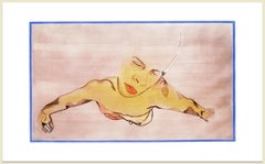 Semen: large scale expressionist nude male figure portrait, floating in pink