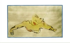 Semen: large scale expressionist nude male figure portrait, floating in pink