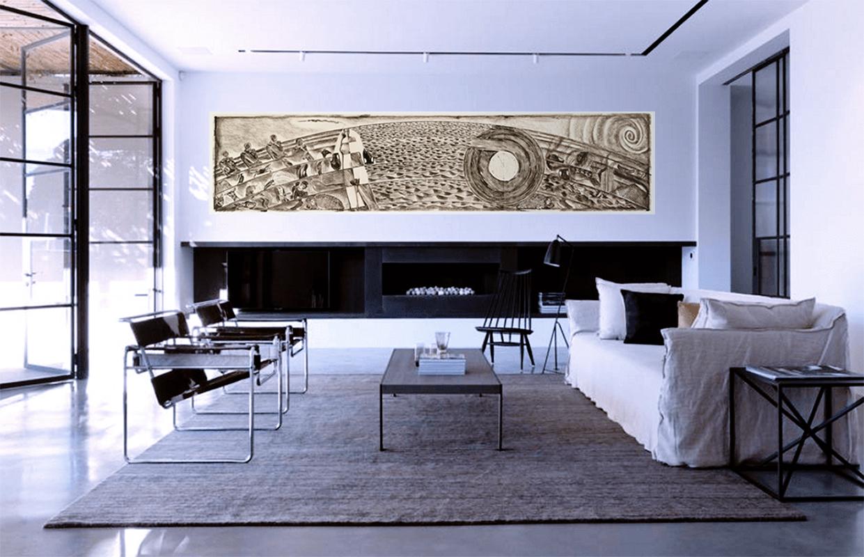 Clemente Untitled A: surreal mythical landscape, voyage with ocean and animals For Sale 5