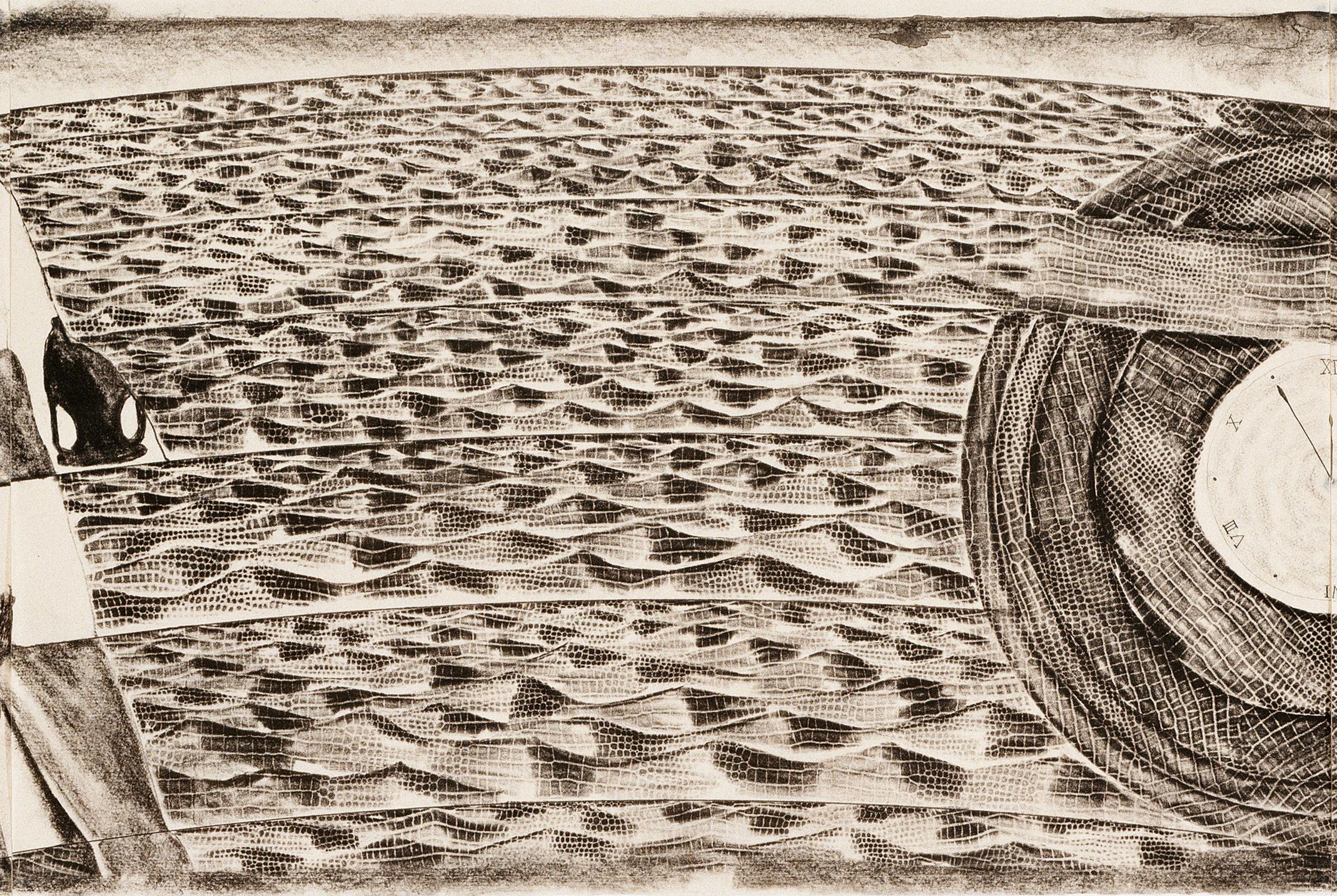 Clemente Sans titre A : paysage mythique surréaliste, voyage avec océan et animaux   - Contemporain Print par Francesco Clemente