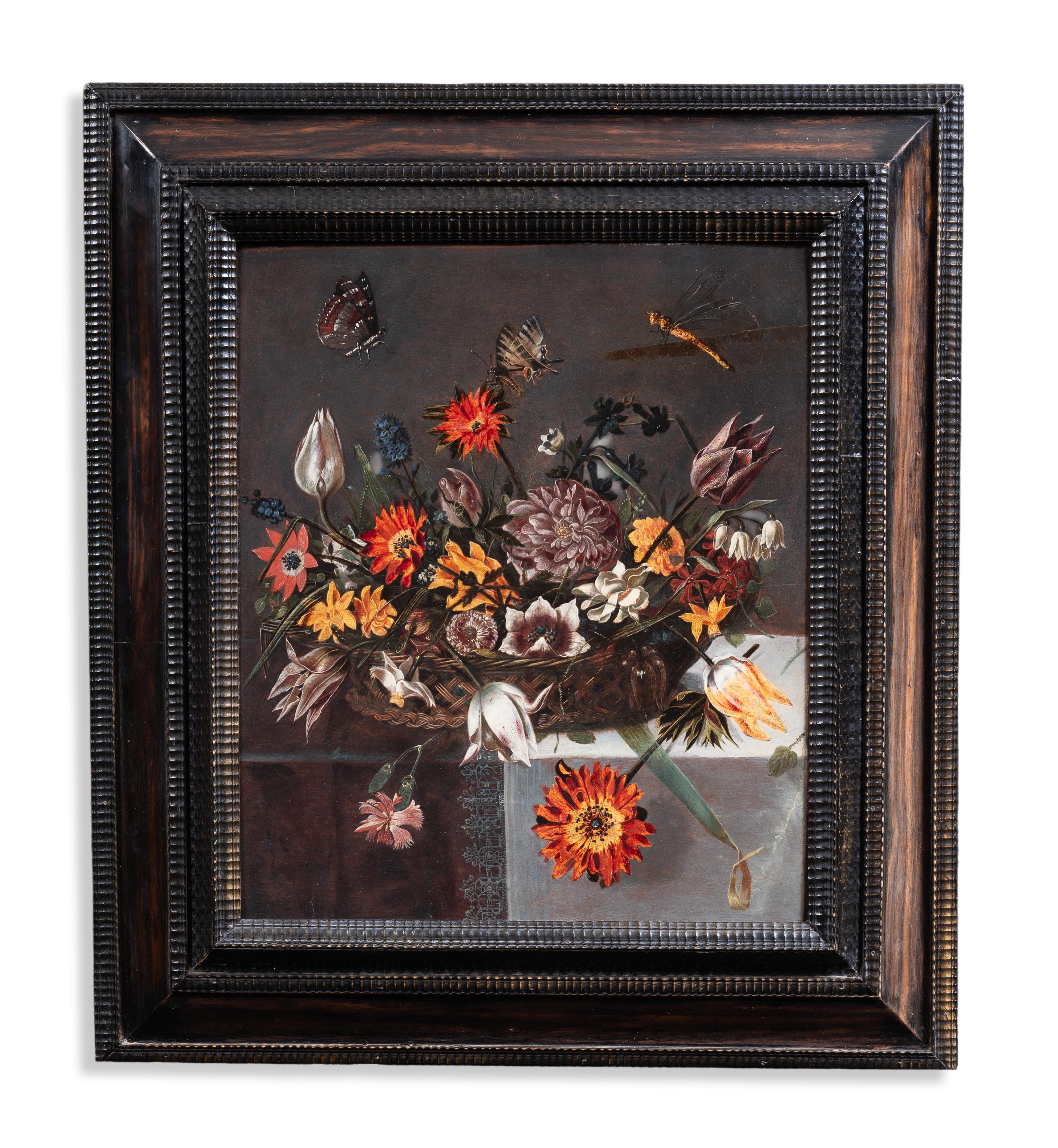 Still-Life Painting di Francesco Codino - Natura morta di fiori su un cornicione