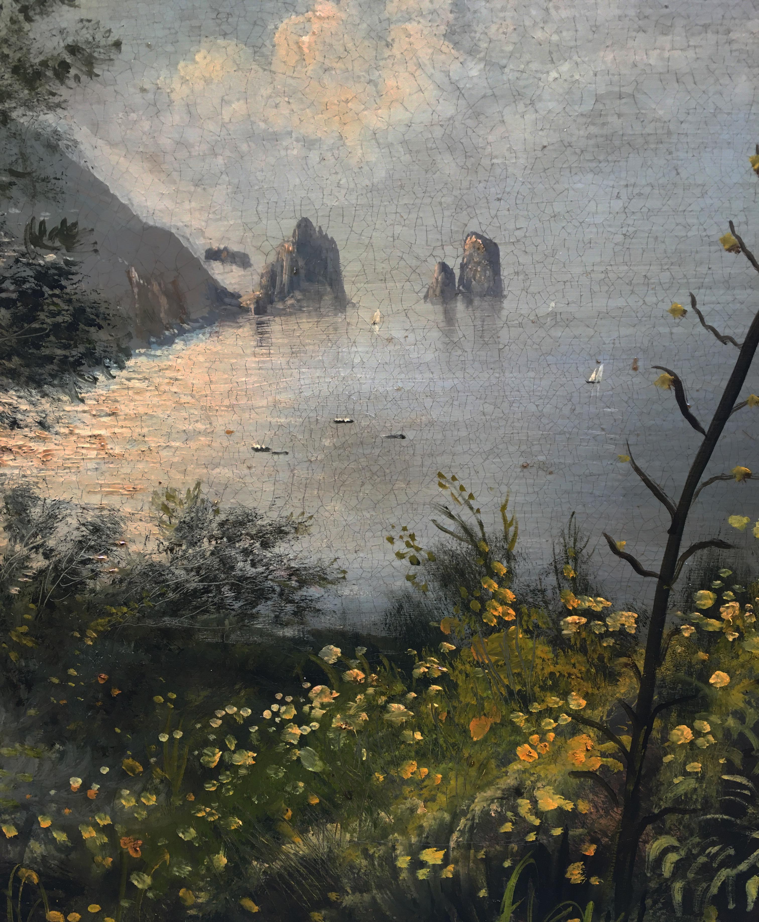 VIEW OF CAPRI -Posillipo School - Italain Landscape Oil on Canvas Painting For Sale 1