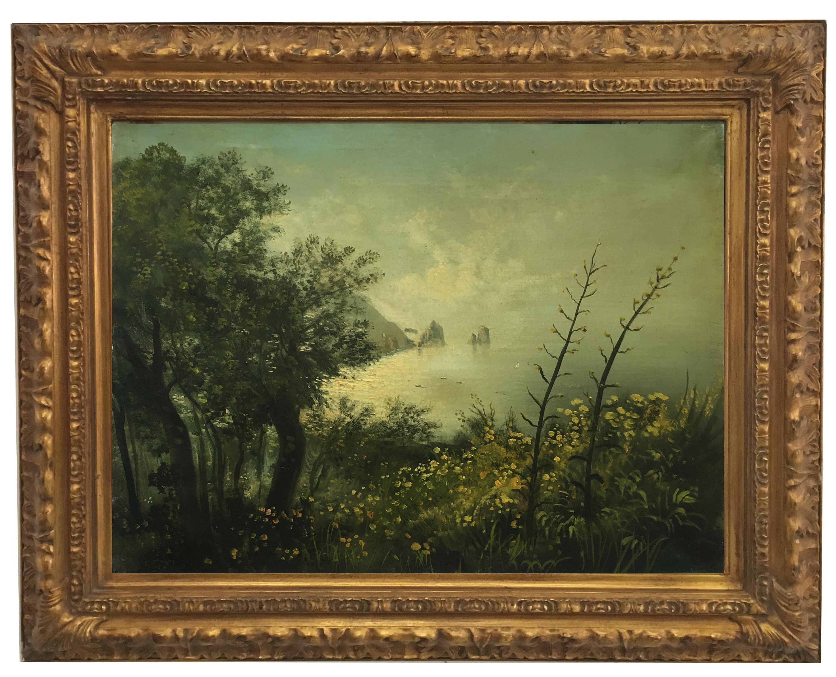 Francesco D'Angiolo Landscape Painting - VIEW OF CAPRI -Posillipo School - Italain Landscape Oil on Canvas Painting