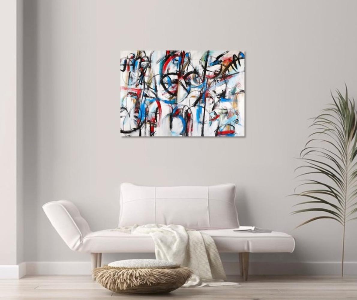 „Antifona“ abstraktes italienisches Gemälde auf Leinwand mit Musikrhythmus und Energie in Rot und Blau – Painting von Francesco D'adamo